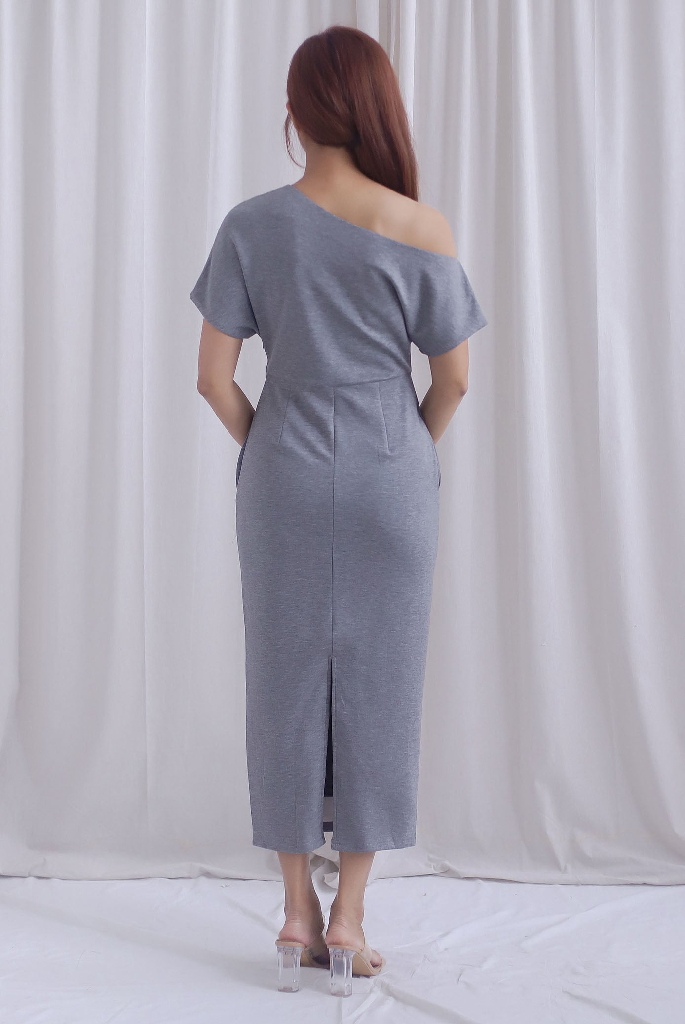 Monaco Asymmetrical Dress In Heather Grey