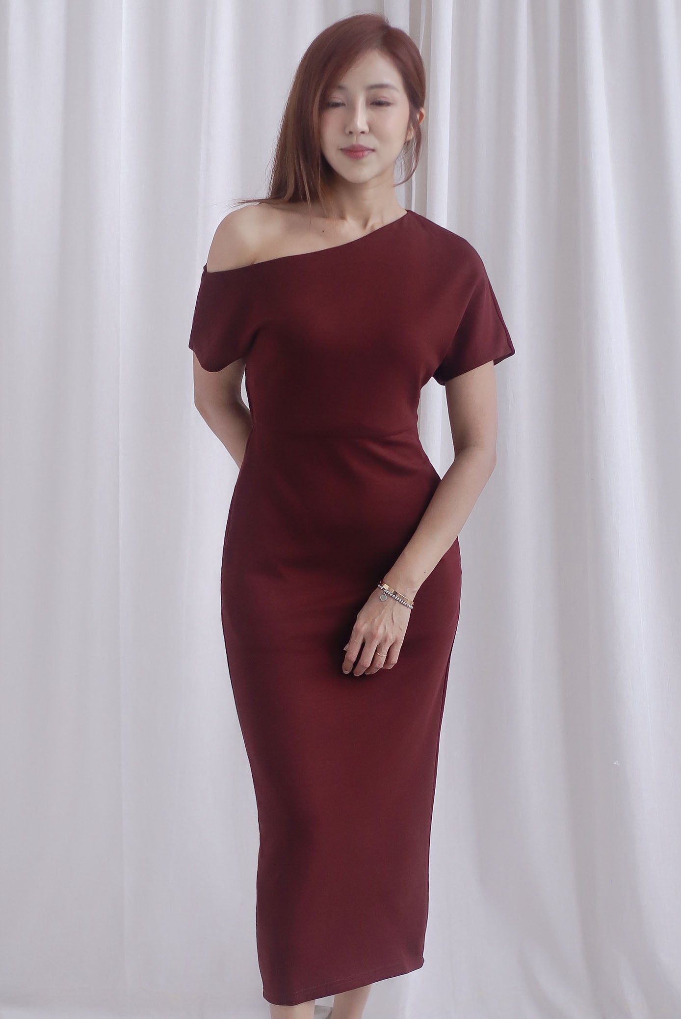 [BY TDC LABEL] Monaco Asymmetrical Dress In Burgundy
