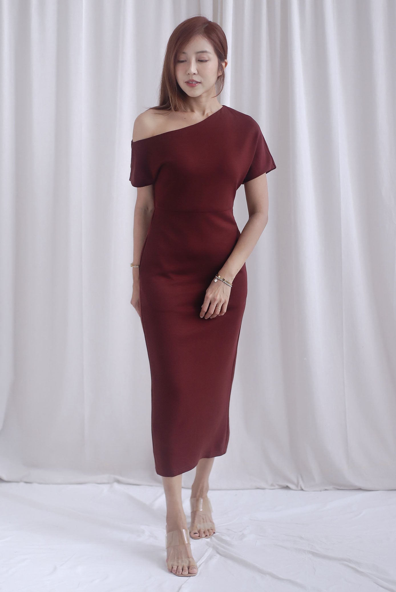 [BY TDC LABEL] Monaco Asymmetrical Dress In Burgundy