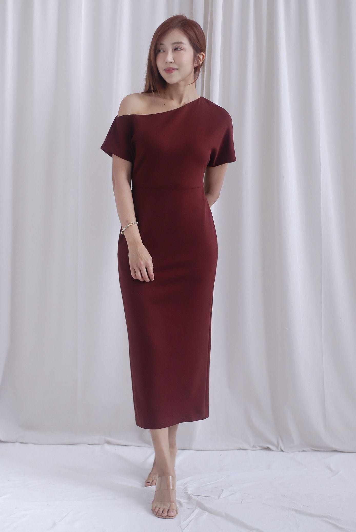 [BY TDC LABEL] Monaco Asymmetrical Dress In Burgundy