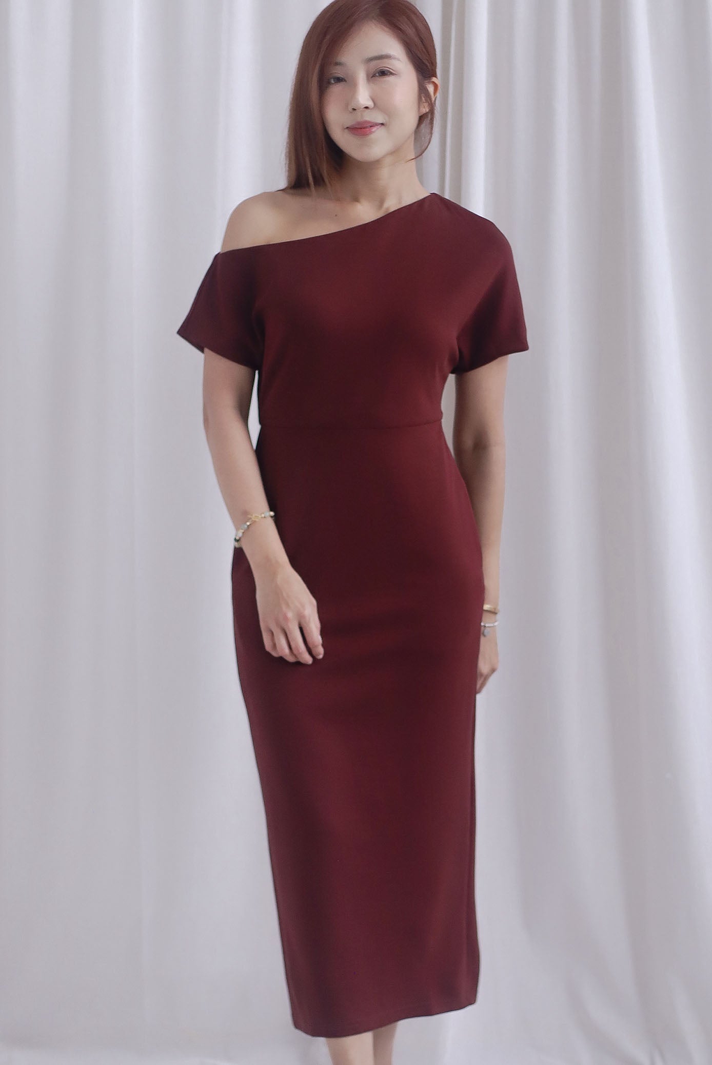 [BY TDC LABEL] Monaco Asymmetrical Dress In Burgundy