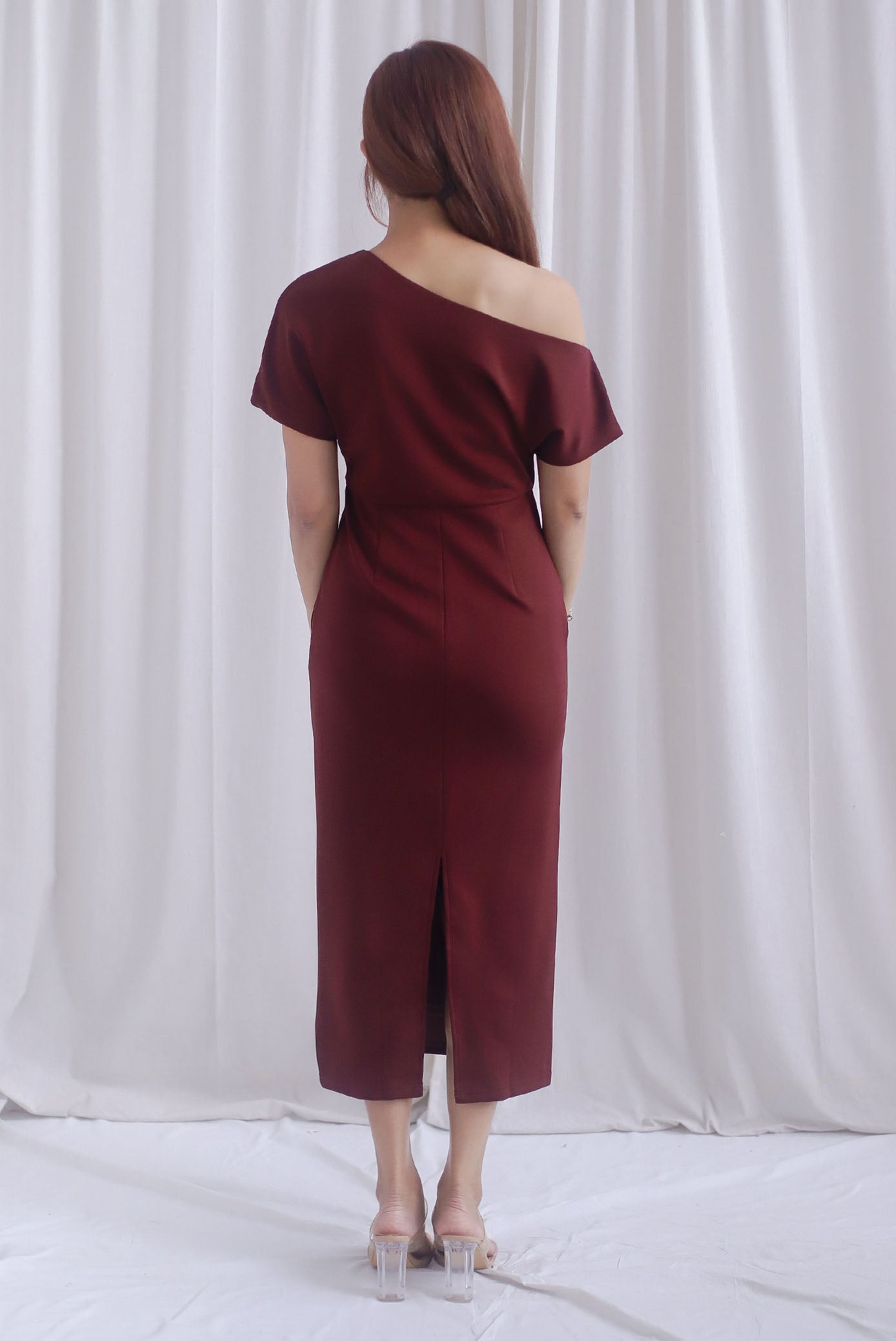 [BY TDC LABEL] Monaco Asymmetrical Dress In Burgundy