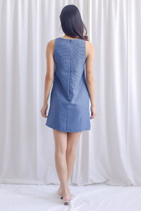 Monalise Tweed Button Pocket Shift Dress In Blue