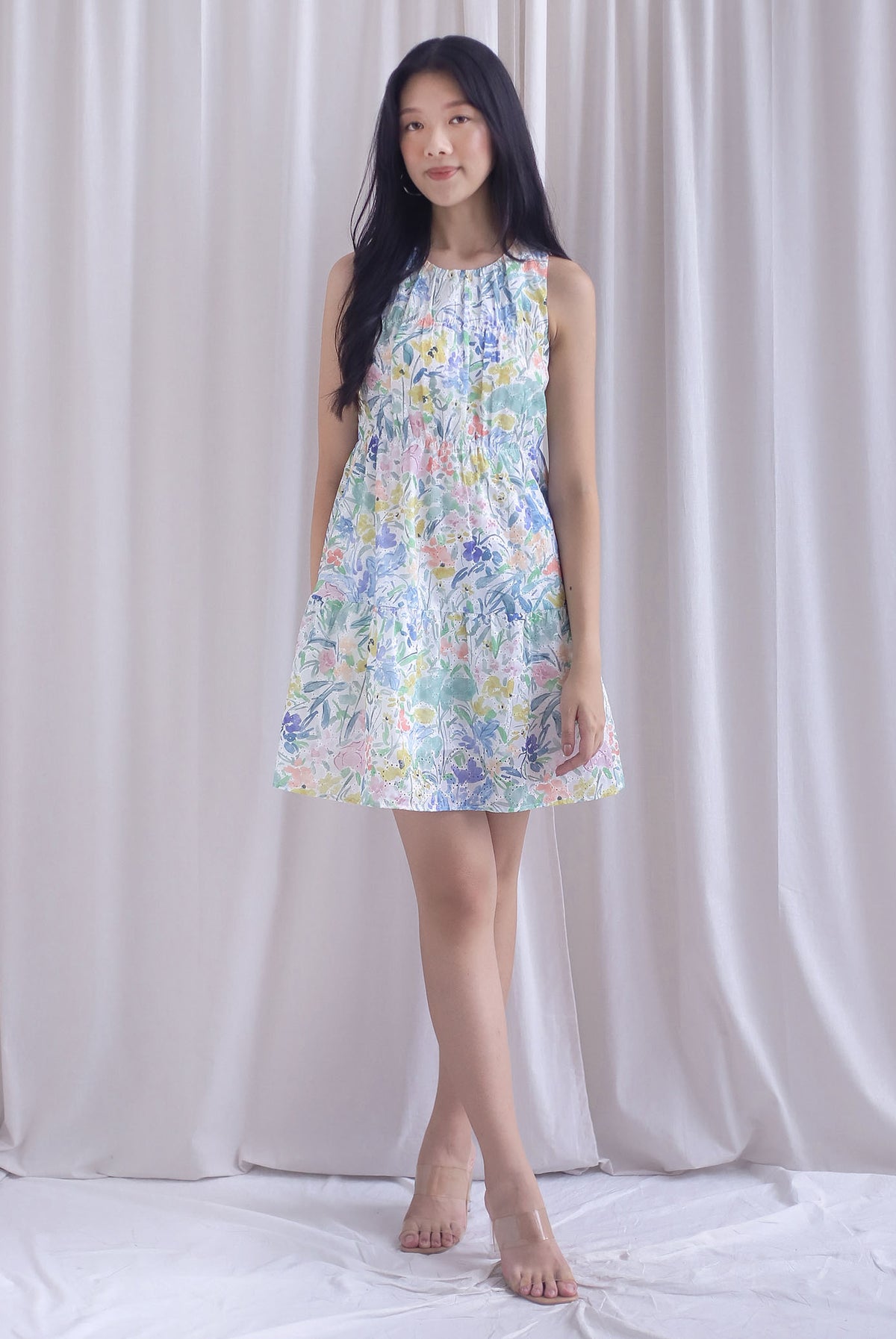 Monet Eyelet Tier Babydoll Dress In Candy Floral