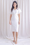Moritz Tweed Puffy Sleeve Twist Knot Cut Out Dress In White