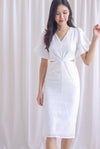 Moritz Tweed Puffy Sleeve Twist Knot Cut Out Dress In White