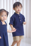 *KIDS* Bliss Boy Mandarin Collar Shirt In Navy Blue