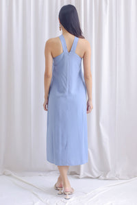 Ofelia Halter Loop Maxi Dress In Steel Blue