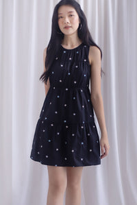 Omoiyari Star Embro Tier Babydoll Dress In Black