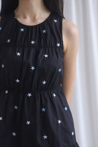 Omoiyari Star Embro Tier Babydoll Dress In Black