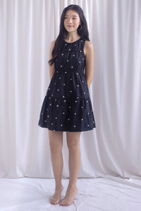 Omoiyari Star Embro Tier Babydoll Dress In Black