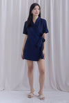 Oren Lape Collar Wrap Overlap Romper In Navy Blue