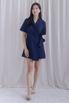 Oren Lape Collar Wrap Overlap Romper In Navy Blue