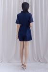 Oren Lape Collar Wrap Overlap Romper In Navy Blue