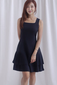 Paddington Double Pleat Tier Aline Dress In Black