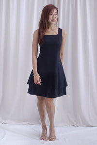 Paddington Double Pleat Tier Aline Dress In Black