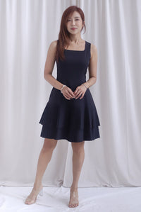 Paddington Double Pleat Tier Aline Dress In Black