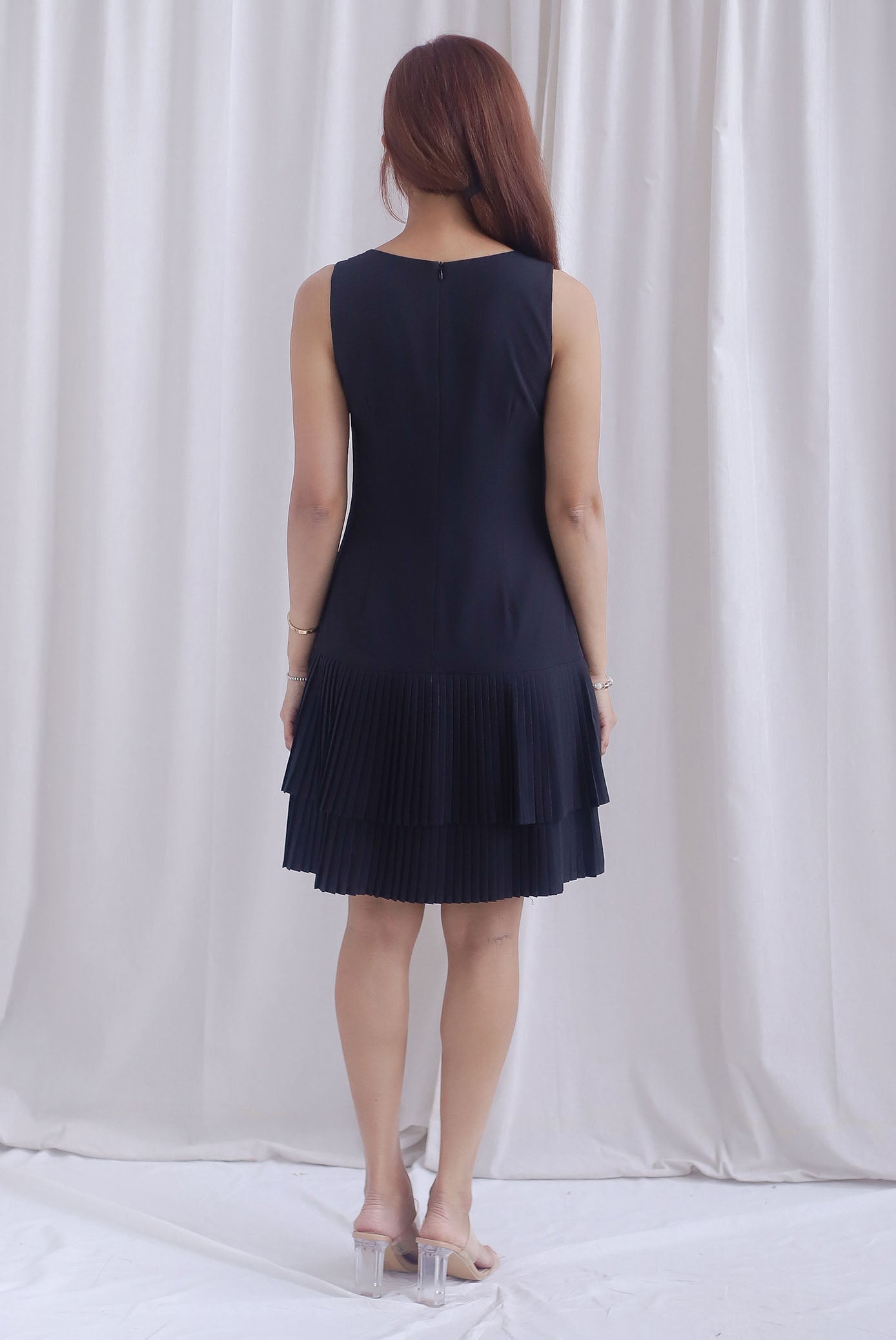 Paddington Double Pleat Tier Aline Dress In Black