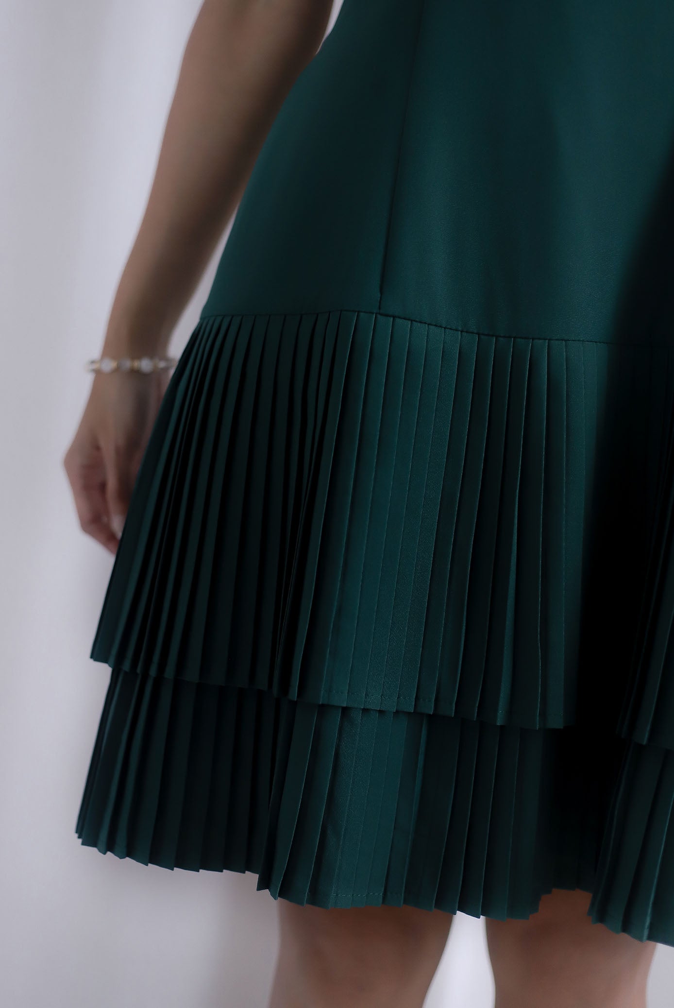 Paddington Double Pleat Tier Aline Dress In Forest Green