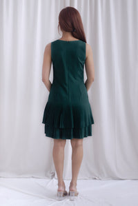 Paddington Double Pleat Tier Aline Dress In Forest Green