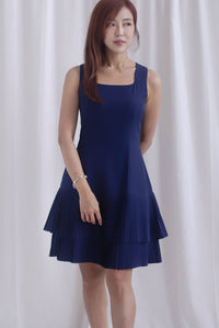 Paddington Double Pleat Tier Aline Dress In Navy Blue