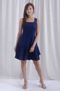 Paddington Double Pleat Tier Aline Dress In Navy Blue
