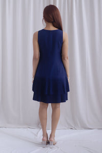Paddington Double Pleat Tier Aline Dress In Navy Blue
