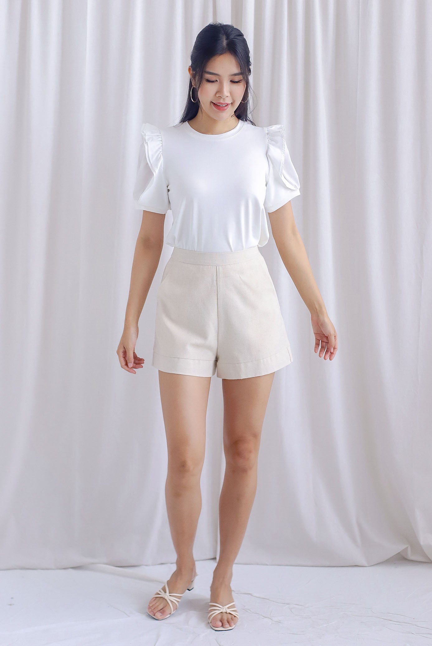 Paige Ruffle Puffy Sleeve Top In White