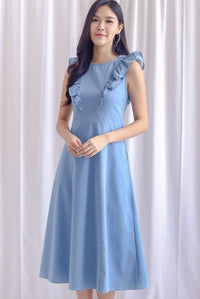 Paloma V Ruffle Denim Dress In Blue