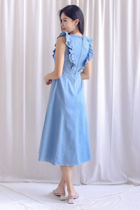 Paloma V Ruffle Denim Dress In Blue
