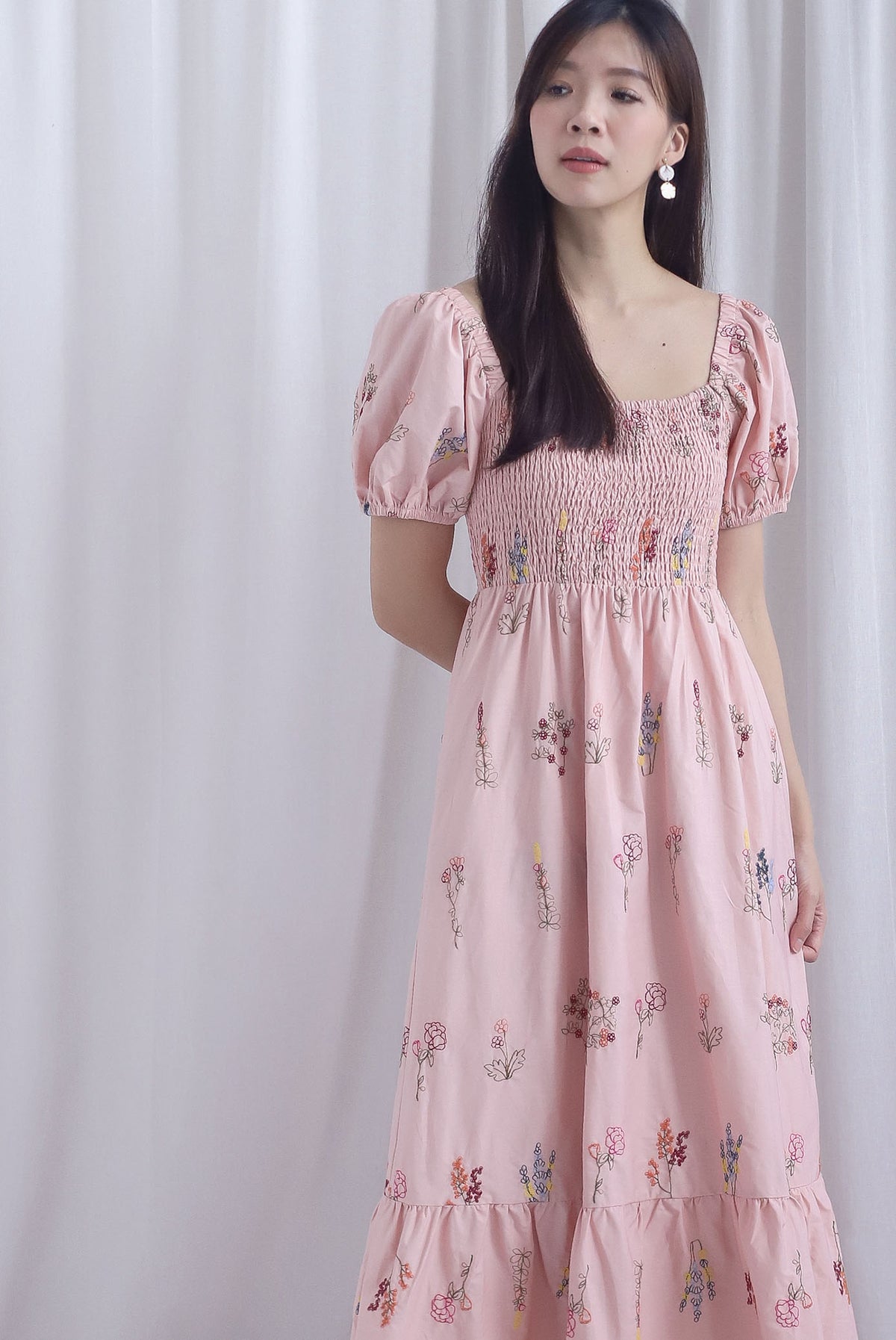 Parker Embro Puffy Sleeve Smocked Maxi Dress In Pink