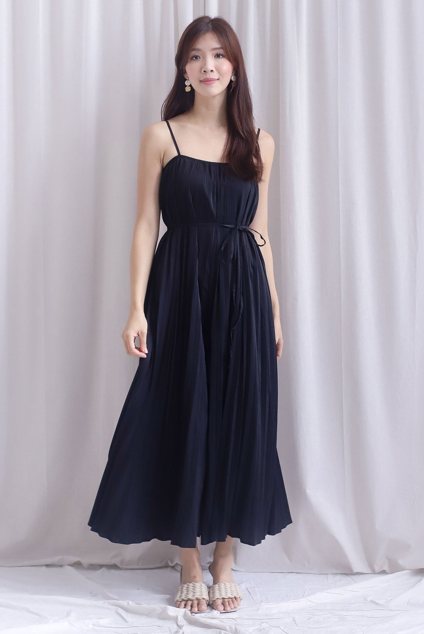 Penelope Multi Pleats Spag Jumpsuit In Black