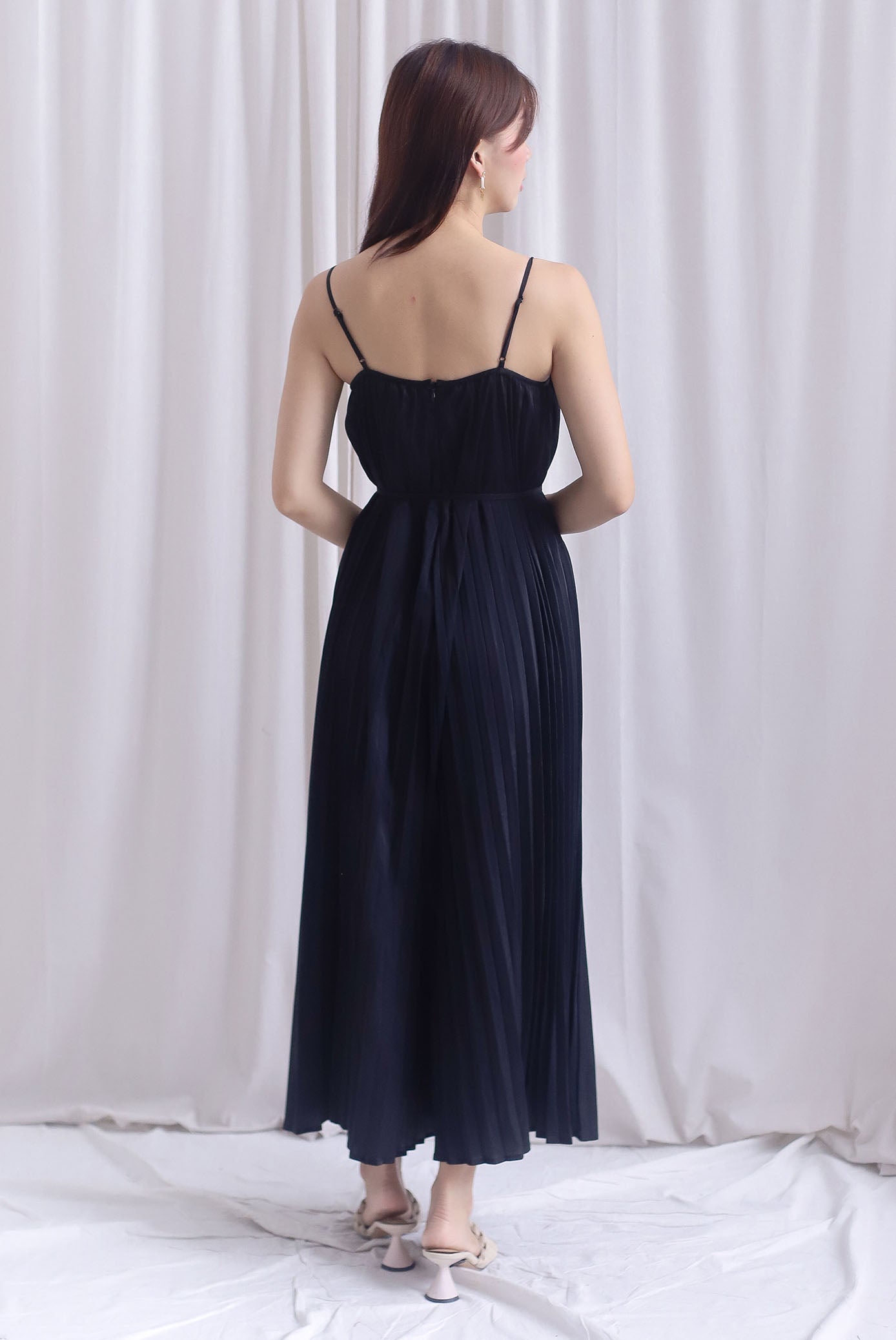 Penelope Multi Pleats Spag Jumpsuit In Black