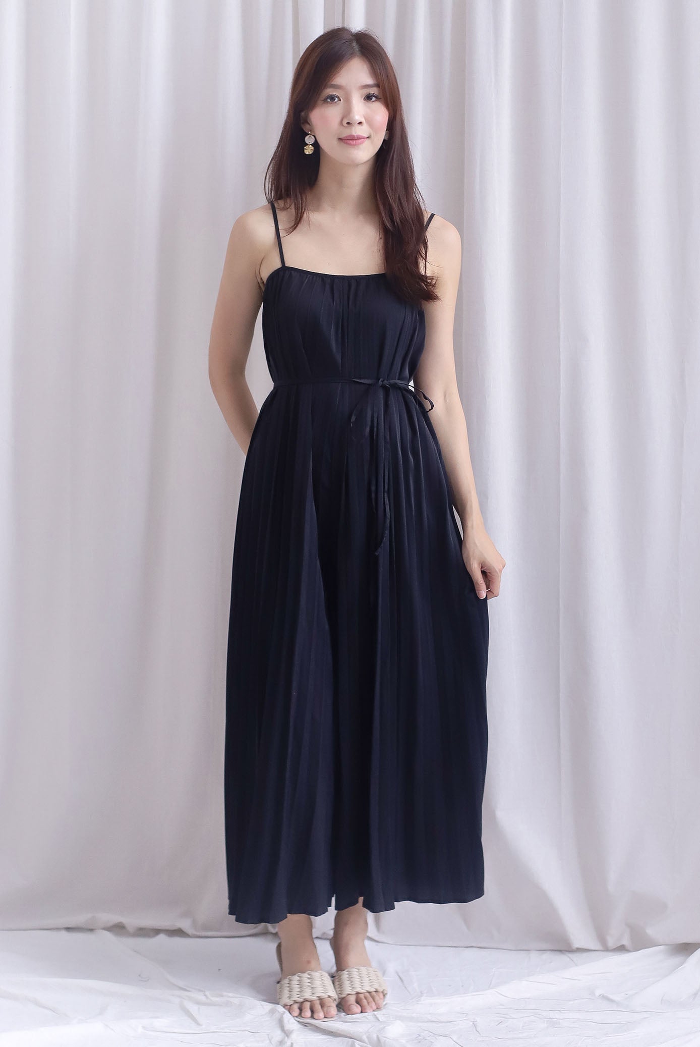 Penelope Multi Pleats Spag Jumpsuit In Black