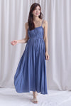 Penelope Multi Pleats Spag Jumpsuit In Steel Blue