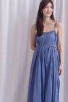 Penelope Multi Pleats Spag Jumpsuit In Steel Blue