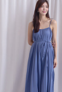 Penelope Multi Pleats Spag Jumpsuit In Steel Blue