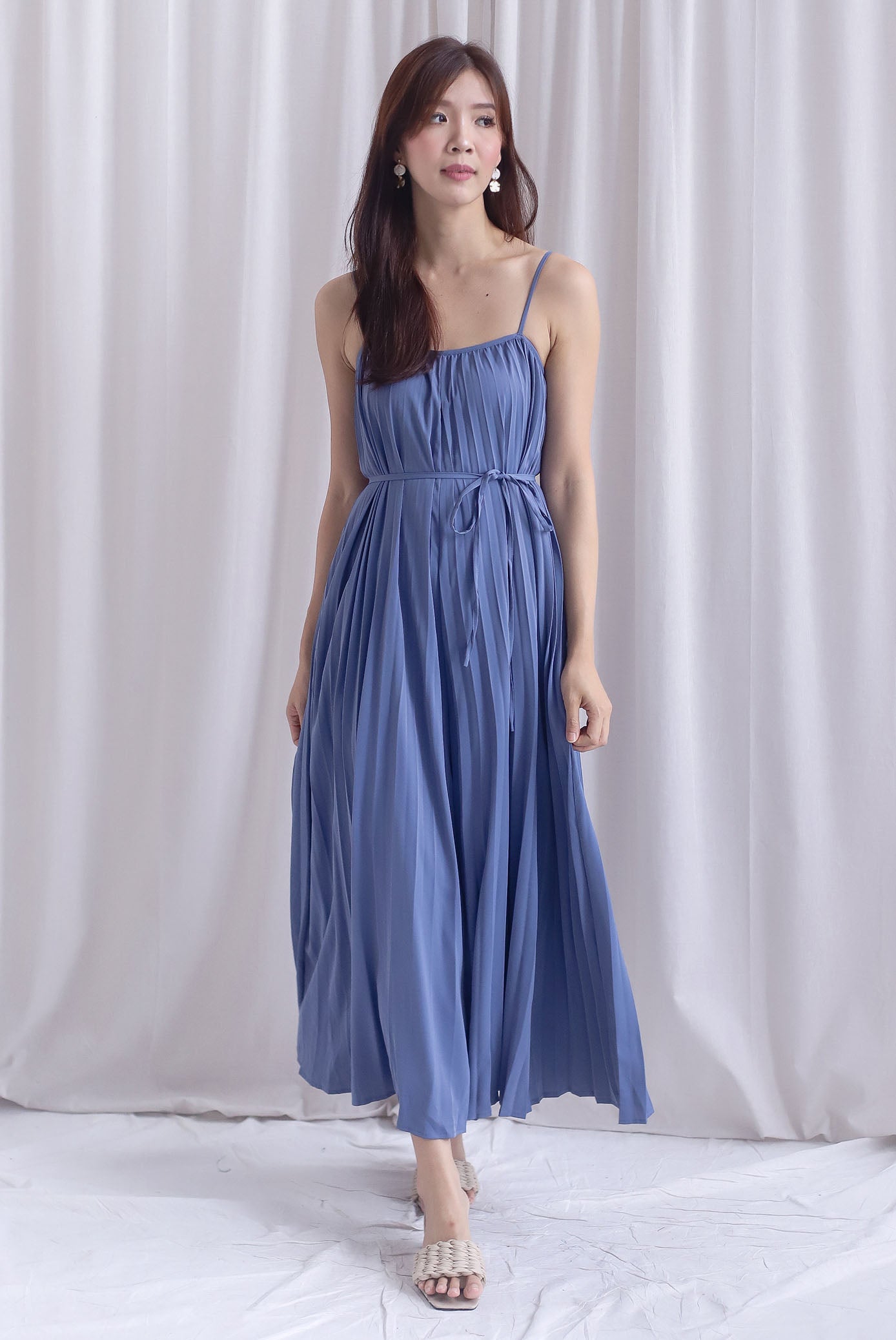 Penelope Multi Pleats Spag Jumpsuit In Steel Blue