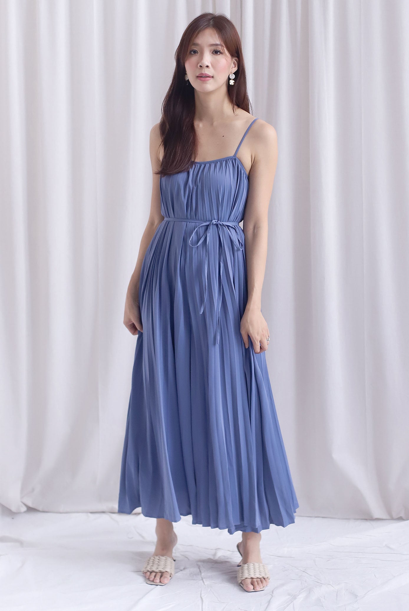 Penelope Multi Pleats Spag Jumpsuit In Steel Blue