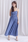 Penelope Multi Pleats Spag Jumpsuit In Steel Blue