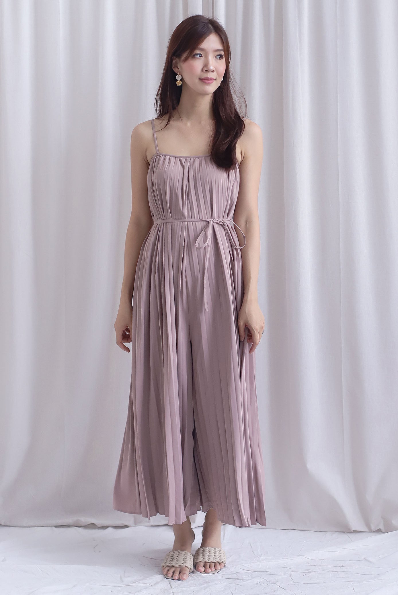 Penelope Multi Pleats Spag Jumpsuit In Blush