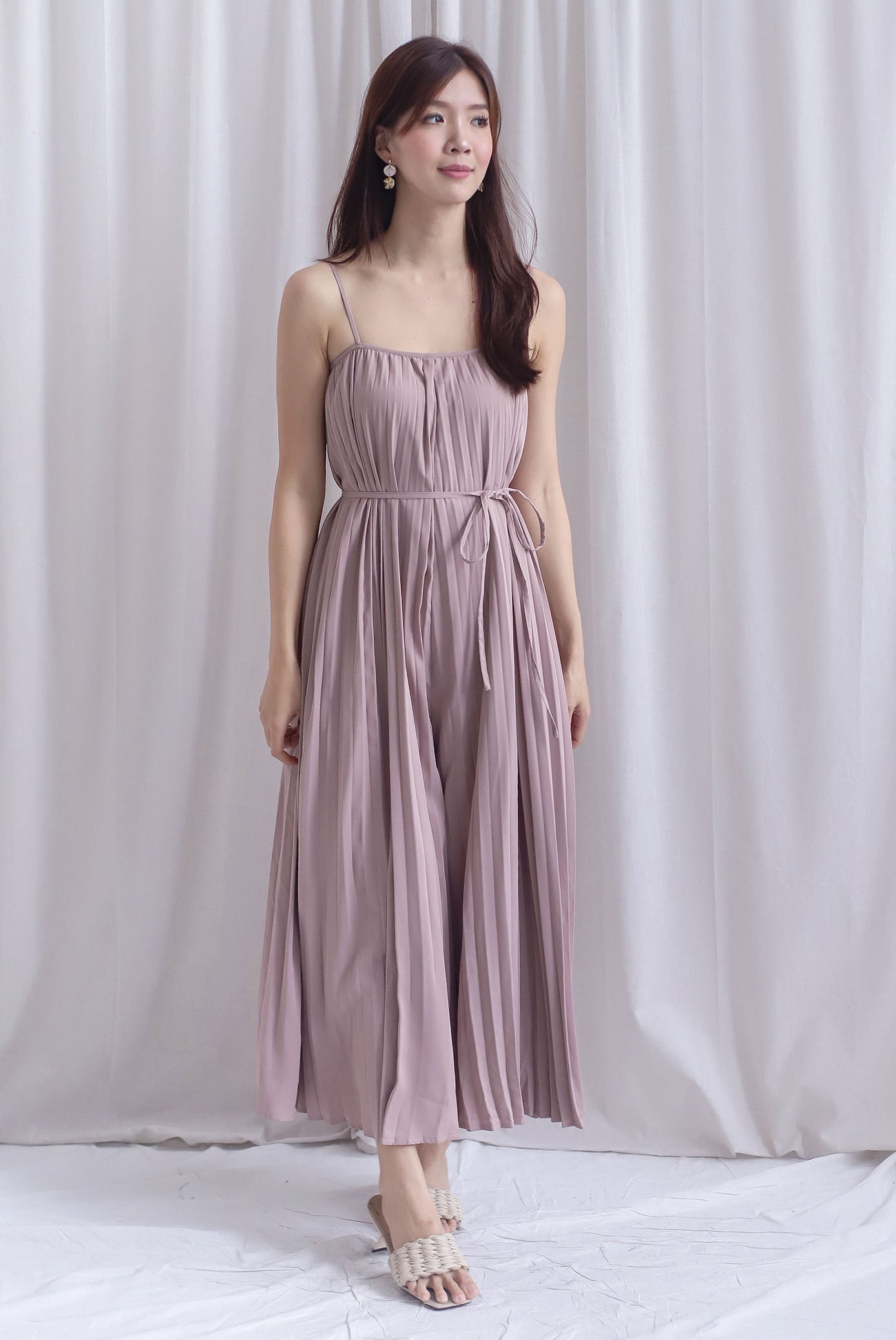 Penelope Multi Pleats Spag Jumpsuit In Blush