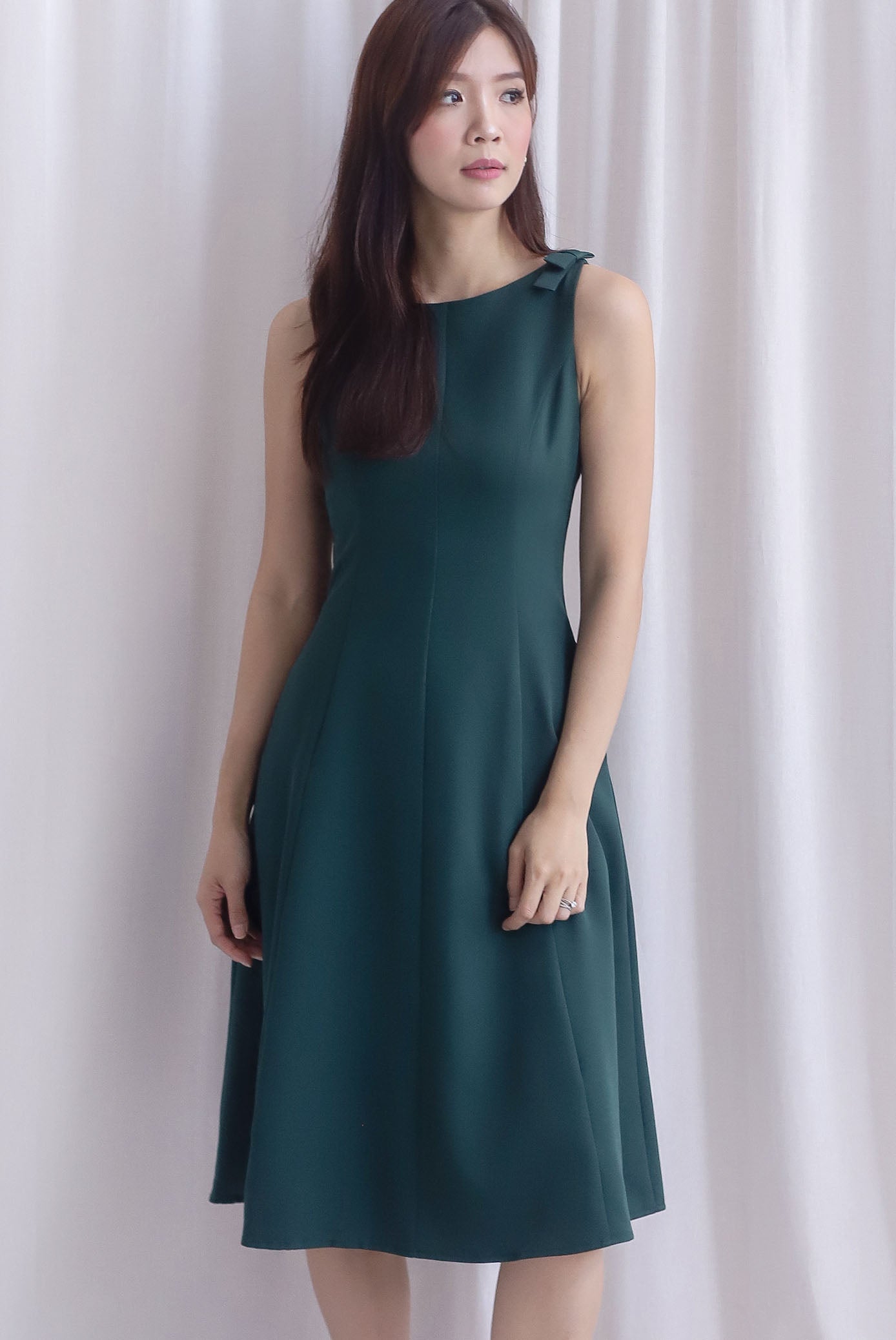 Restocked* Phyllis Bow Seam Midi Dress In Forest Green The Design Closets Restocked* Phyllis Bow Seam Midi Dress In Forest Green The Design Closets