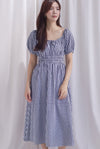 Poppy Puffy Sleeve Tie Front Midi Dress In Black Gingham