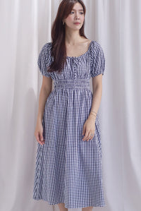Poppy Puffy Sleeve Tie Front Midi Dress In Black Gingham