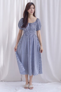 Poppy Puffy Sleeve Tie Front Midi Dress In Black Gingham