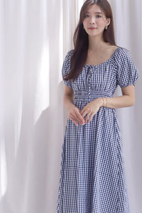 Poppy Puffy Sleeve Tie Front Midi Dress In Black Gingham