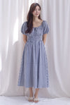 Poppy Puffy Sleeve Tie Front Midi Dress In Black Gingham