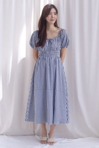 Poppy Puffy Sleeve Tie Front Midi Dress In Black Gingham