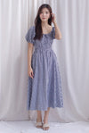 Poppy Puffy Sleeve Tie Front Midi Dress In Black Gingham